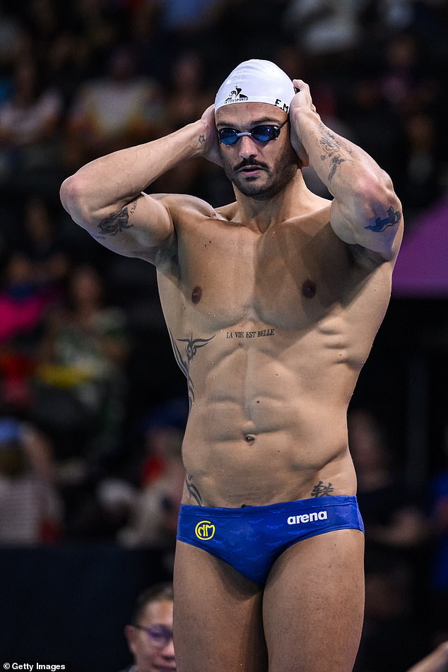 Pictured: France's Florent Manaudou looks on during a training session on day three of the Paris 2024 Olympic Games