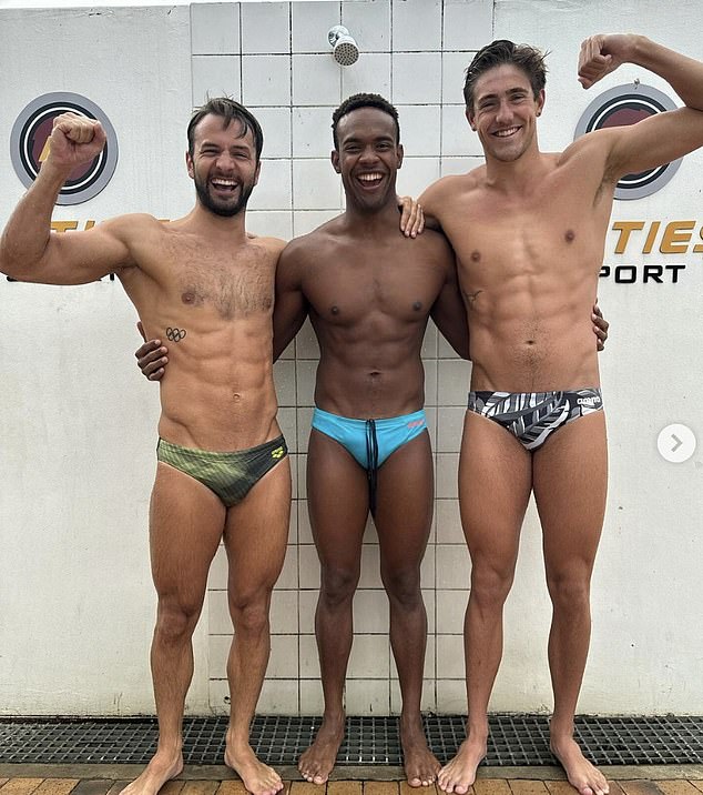 Pictured: Olympic swimmers Arno Kamminga (left), Kenzo Simons (centre) and Caspar James (right) Corbeau in training.