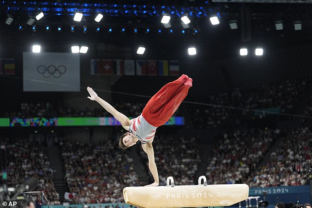 The gymnast earned a score of 14.866 on the pommel horse on Monday to secure a medal for her team.