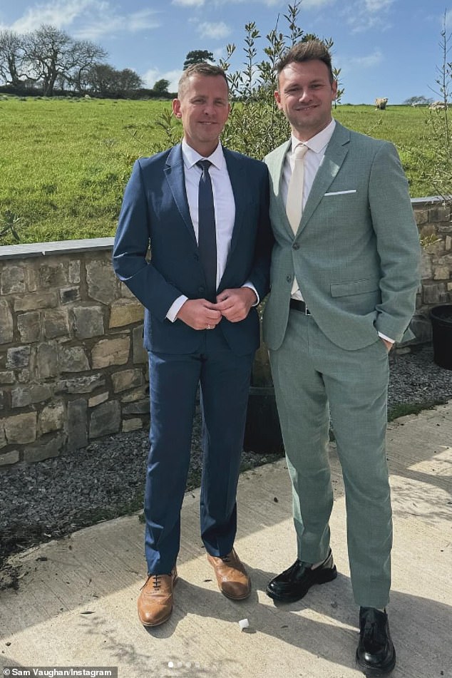 Radio 2 presenter Scott Mills (left) and his husband and then fiancé Sam (right) will also be taking on the challenge in the hope of being crowned winners.