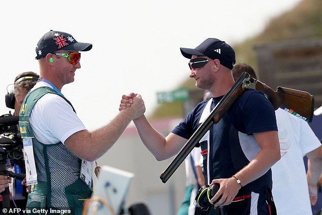 Hales (right) was the coolest man at the Chateauroux shooting range on a day when temperatures topped 35 degrees.