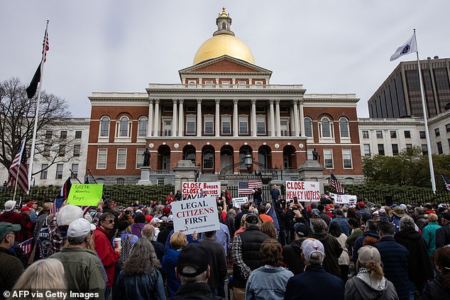 Hundreds of people rallied in Boston, Massachusetts, in May, demanding an end to border crossings, sanctuary cities, and housing for undocumented immigrants.