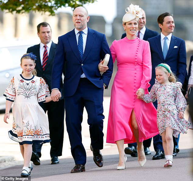 Mia Tindall, Mike Tindall, Zara Tindall and Lena Tindall appear at St George's Chapel in April 2023.