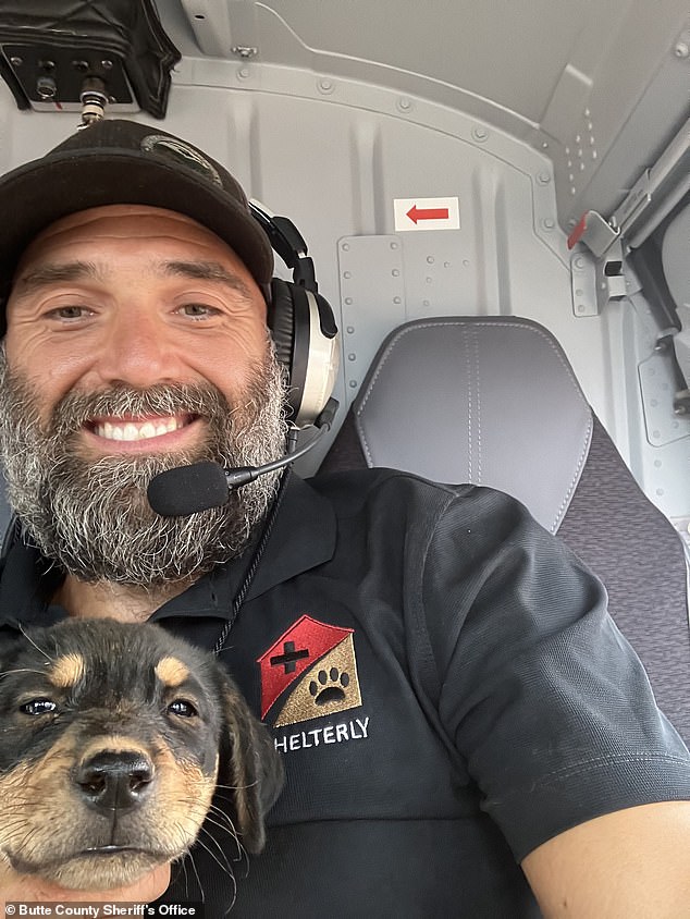 One of the pups even acted as co-pilot as he sat on Skaggs' lap for the entire trip.