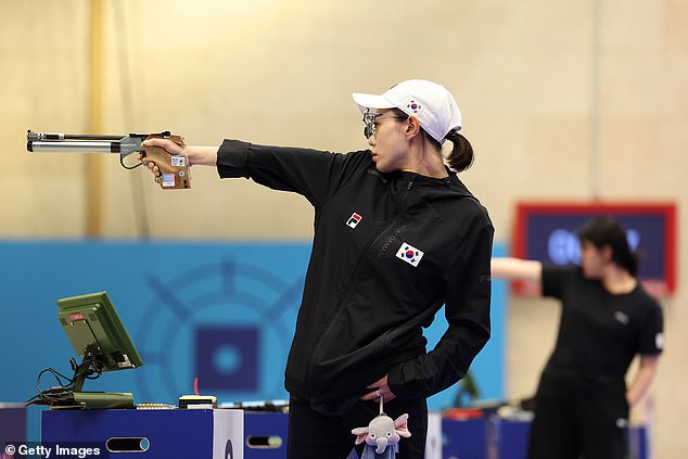 Kim was among the competitors in the women's 10m air pistol event at the Chateauroux Shooting Centre.