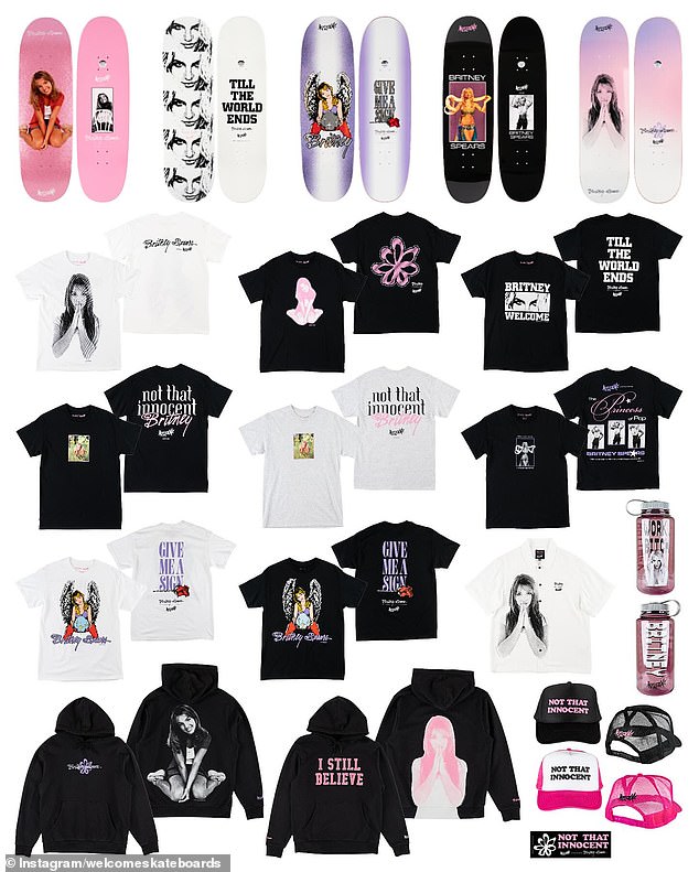 Images of the Grammy-winning singer and references to her material adorn a series of skateboards, T-shirts, sweatshirts, caps and bottles launched by the company on Friday.