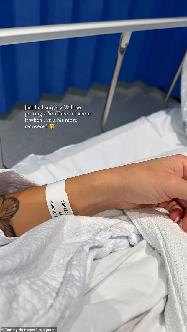 Alongside a close-up of her forearm while in a hospital bed, the TammyFit app creator wrote: 