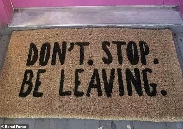 This greeting is the opposite of a welcome mat and probably a perfect gift for an introverted Journey fan.