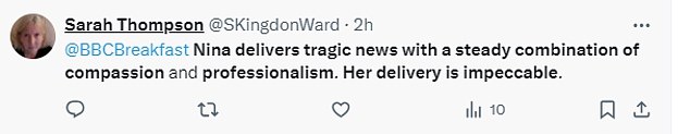 However, despite the change, some viewers felt Nina did a great job when she spoke about the tragic stabbings in Southport as part of the main news.