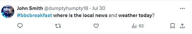 Those watching from home were also unhappy that the hosts failed to acknowledge that local news and weather were missing from the show.