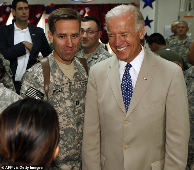 The disease also claimed the life of Beau Biden, son of President Joe Biden. Pictured: Then-US Vice President Biden with his son Beau, an Army captain, in Baghdad in 2009