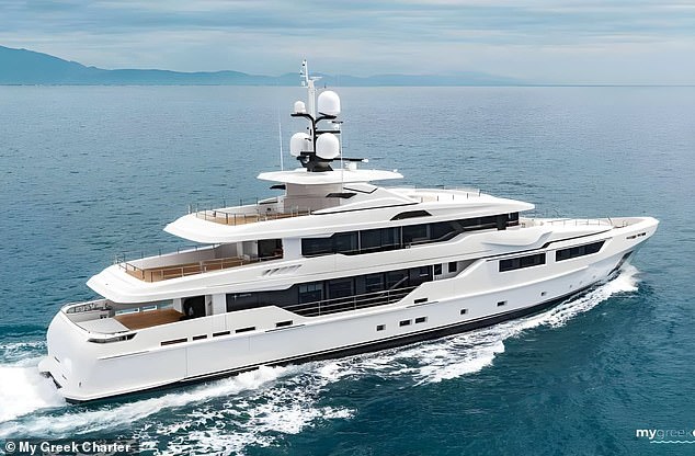 The impressive 150-foot megayacht comes fully equipped with an onboard gym and beach club.