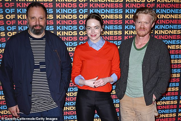 Meanwhile, Jesse's upcoming roles include Lesli Linka Glatter's six-episode conspiracy thriller Zero Day for Netflix and Yorgos Lanthimos' (left, pictured June 24) sci-fi comedy Bugonia, starring Emma Stone (center).