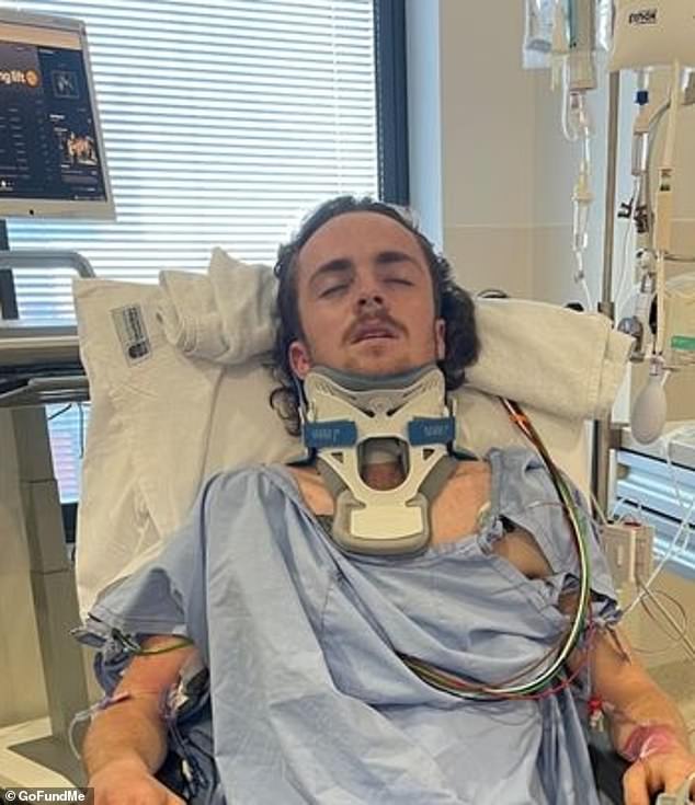 The teenager lost all feeling and movement in his limbs but was able to slowly begin walking after a six-hour surgery to replace one vertebra and fix another that was dislocated.