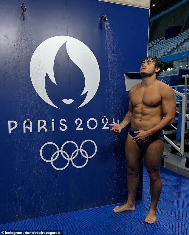 Colombian diver Daniel Restrepo (pictured) has also gone viral on Instagram thanks to a photo of him swimming in a pair of Speedos.