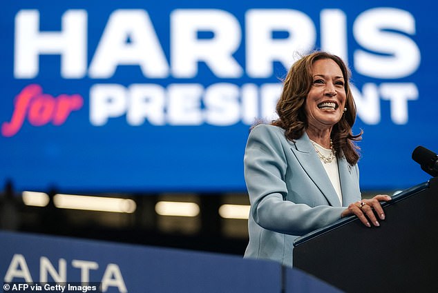 US Vice President and 2024 Democratic presidential candidate Kamala Harris speaks at a campaign rally in Atlanta, Georgia,