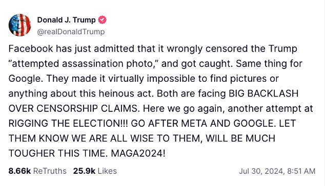 Trump's truth: Social media post accusing Facebook and Google of censorship