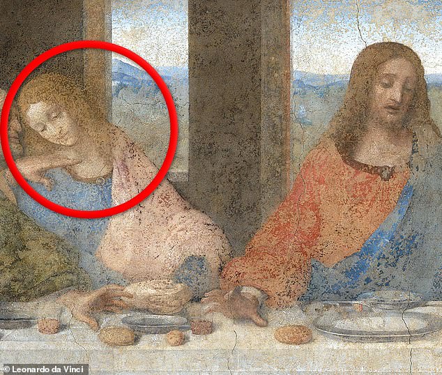 There is a mysterious figure to the left of Jesus who some have claimed was the only woman sitting at the table, but some historical scholars have suggested it is the youngest disciple, John, whose pale skin and feminine features may have led people to believe it is an image of a woman.