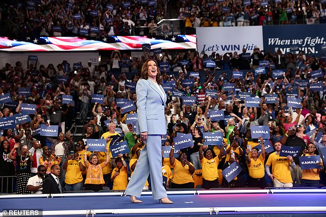 Vice President Kamala Harris arrives at her rally in Atlanta on July 30. New poll shows race tied in Georgia