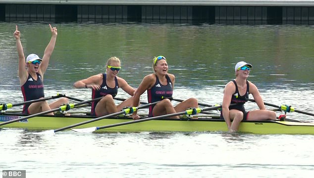 Team GB's exhausted but triumphant women's quadruple sculls team took gold today in a dramatic photo finish to finish just ahead of their Dutch rivals.