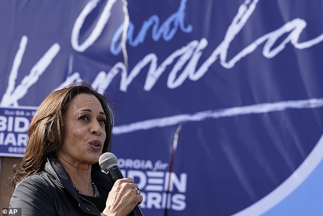 Democratic presidential candidate Senator Kamala Harris speaks during a campaign rally