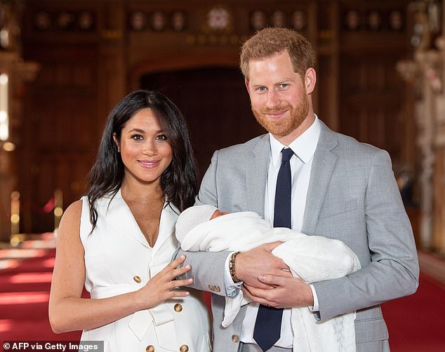 Prince Harry and Meghan with Archie in May 2019, then a newborn son