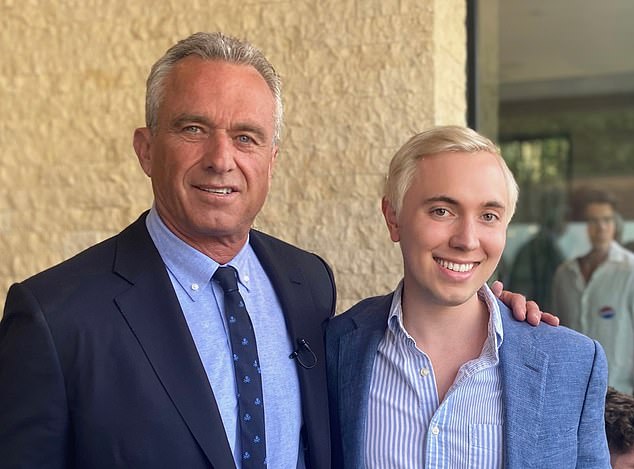 Independent presidential candidate Robert F. Kennedy Jr. (left) poses alongside his youngest campaign adviser, Link Lauren (right), 25, who has become a major presence on political TikTok. Lauren was among the group selected to help Kennedy find a running mate