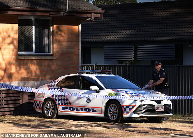 Police show up at James' home in Acacia Ridge on Tuesday.