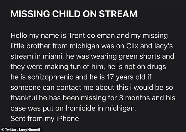 The Twitch streamer shared a response purportedly from Troy's brother, identifying him as the person seen in his video.