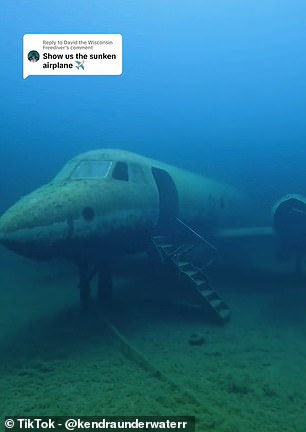 In a TikTok video, we see Kendra swimming through the wreckage of a small plane in an Ohio quarry (above).