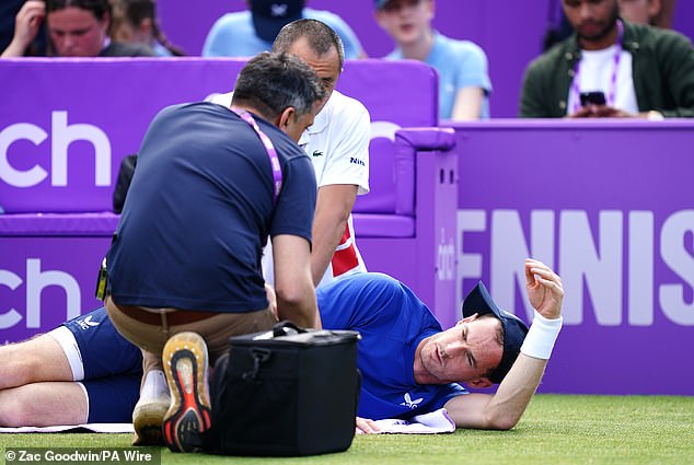 Murray underwent surgery to remove a spinal cyst after withdrawing at Queen's (pictured), putting his participation in the men's singles at Wimbledon in serious jeopardy.