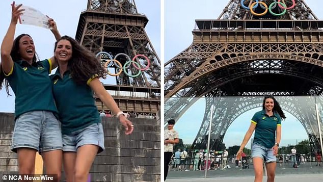 Jessica Fox is pictured with her sister Noemie Fox (left in photo on left), who will be joining her in Paris for the Olympics.