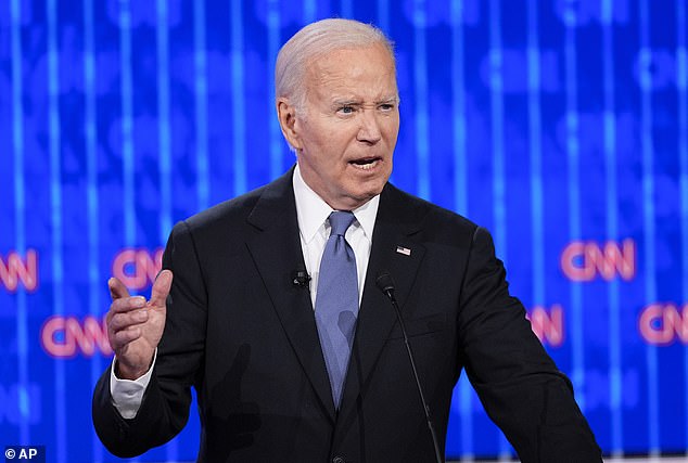 Biden speaks during a presidential debate with Republican presidential nominee former President Donald Trump, Thursday, June 27, 2024.