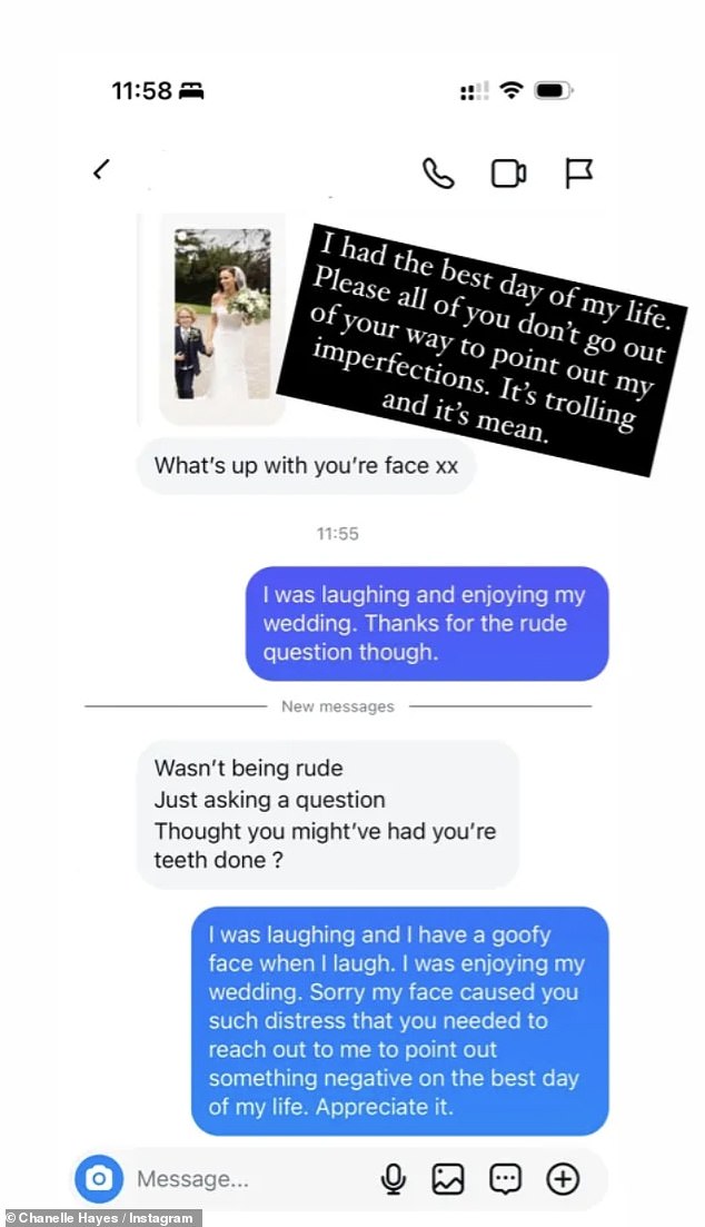 Sharing a screenshot of the message on her Instagram Story, Chanelle showed her response.