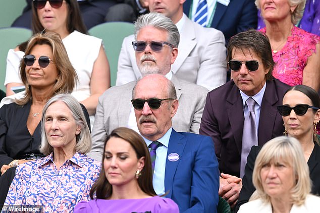 The retired tennis star, 43, attended the match with his wife Bec, 40, and was seated in the royal box alongside the Princess of Wales.