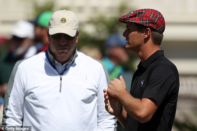 DeChambeau (right) talks with Schy before the third round of the 2016 RBC Heritage Open