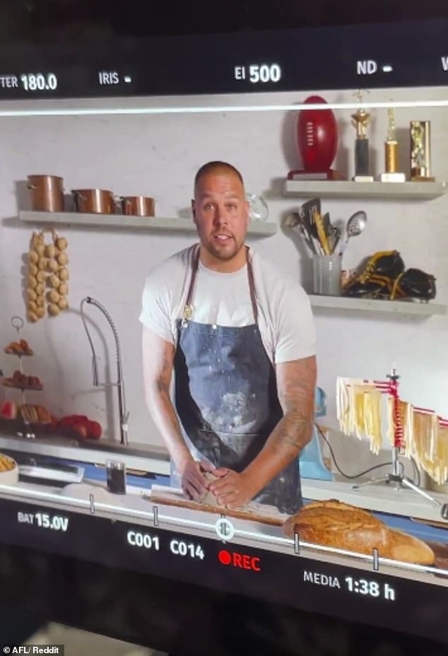 In a leaked video shared on Reddit, the former soccer star was seen in a kitchen kneading dough while taking part in a film shoot.