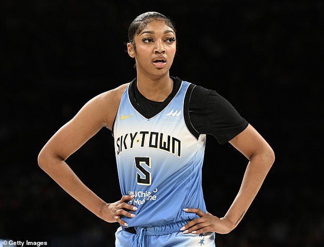 Clark is currently competing with archrival Angel Reese (pictured) for this season's WNBA Rookie of the Year award.