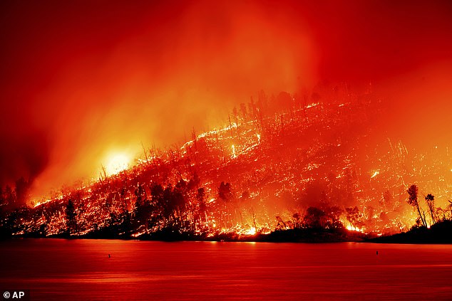 The Thompson Fire, seen here, broke out shortly before noon Tuesday about 70 miles north of the state capital, Sacramento.