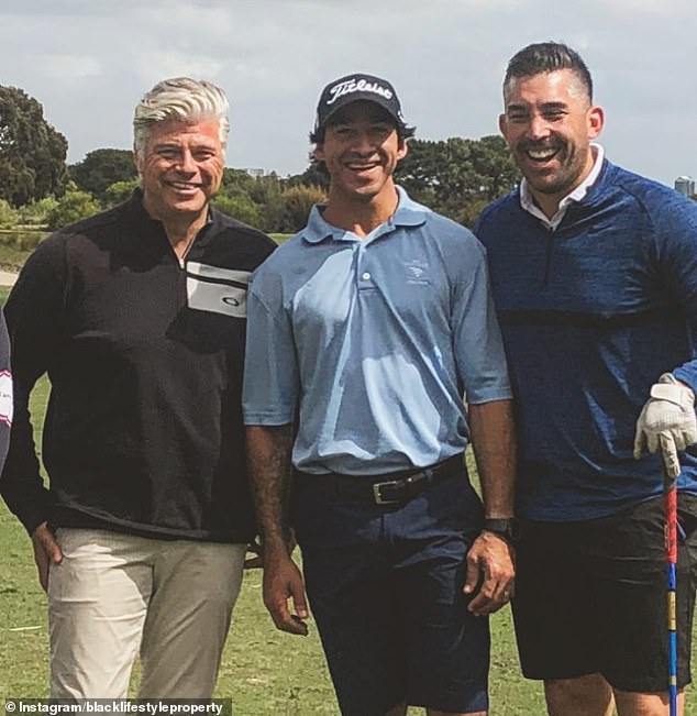 Jason Black enjoys a round of golf with NRL legends Johnathan Thurston and Braith Anasta in 2019