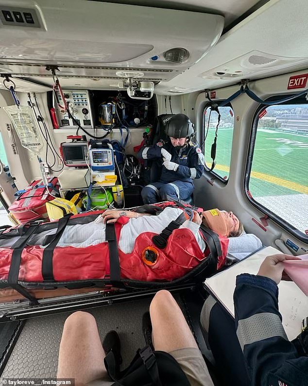 The fashion brand owner posted a photo showing her being airlifted to the hospital during 