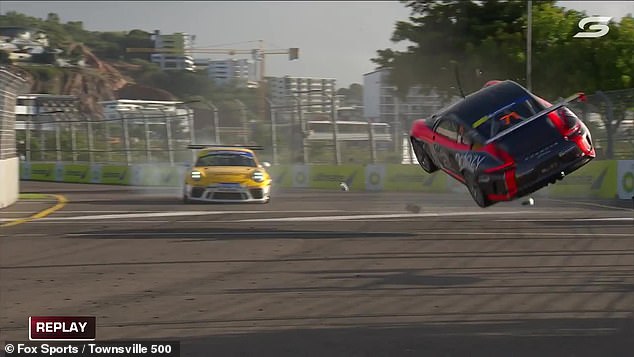 Conor Somers (right) was unhurt in the crash that occurred after a collision with Ross McGregor at the Reid Park circuit.