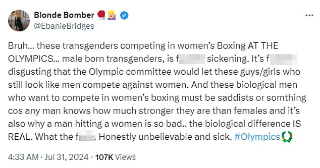 Ebanie Bridges Australias best female boxer lashes out at trans