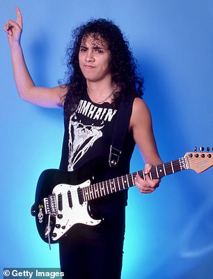 Metallica lead guitarist Kirk Hammett pictured with a Fernandes guitar in 1986