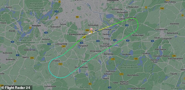 Flight EW8470 took off at 8.09am and climbed to 10,000ft before turning around and landing back in Berlin at 8.26am, flight trackers show.