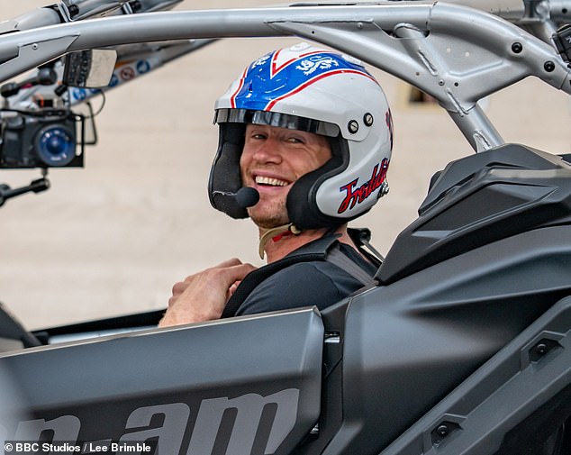 Freddie, pictured in another car during filming, was driving an open-top sports car at 130mph when it rolled over at Dunsfold airfield in Surrey in December 2022, leaving him 