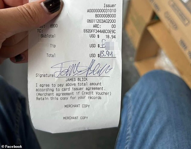 After they left, he was shocked to find that one of the group's receipts had no tip and the word 