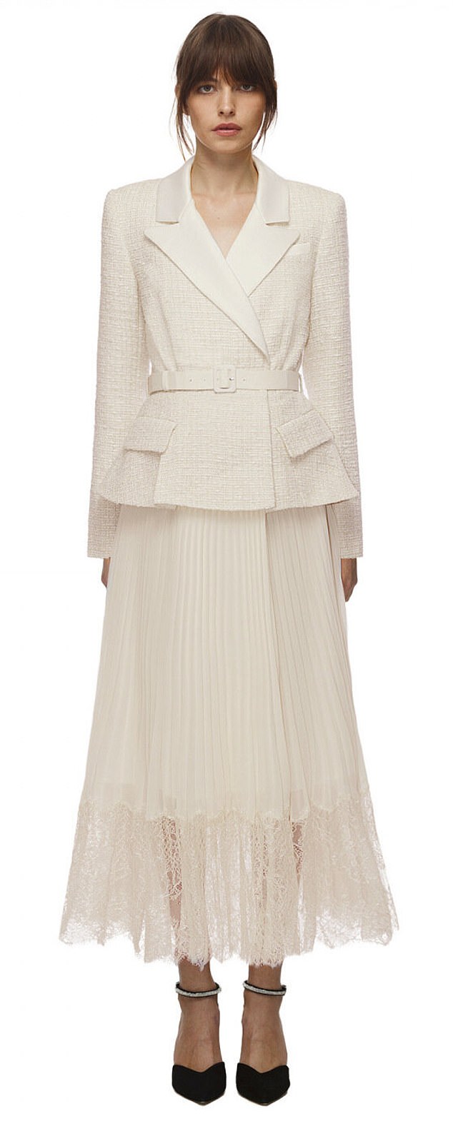 This Self Portrait cream chiffon and bouclé midi dress was £400 but is now £280