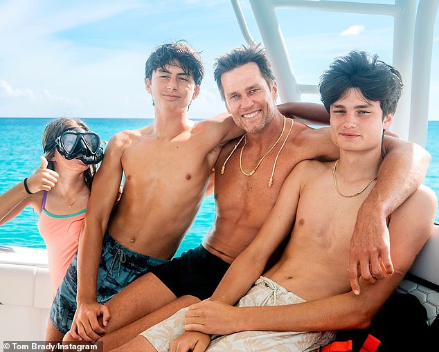 Gisele co-parents Vivian (left, pictured June 16) and 14-year-old son Benjamin Rein Brady (2nd L) with seven-time Super Bowl champion Tom Brady (2nd R), whom she divorced in 2022 after 13 years of marriage.