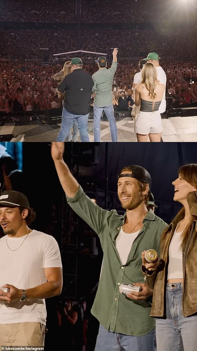 The three actors made a surprise appearance on stage with the 34-year-old Fast Car singer, each holding a can of beer.